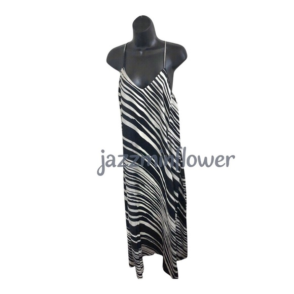 Nicole Miller black‎ white zebra print v-neck satin effect maxi dress size small - Picture 1 of 11